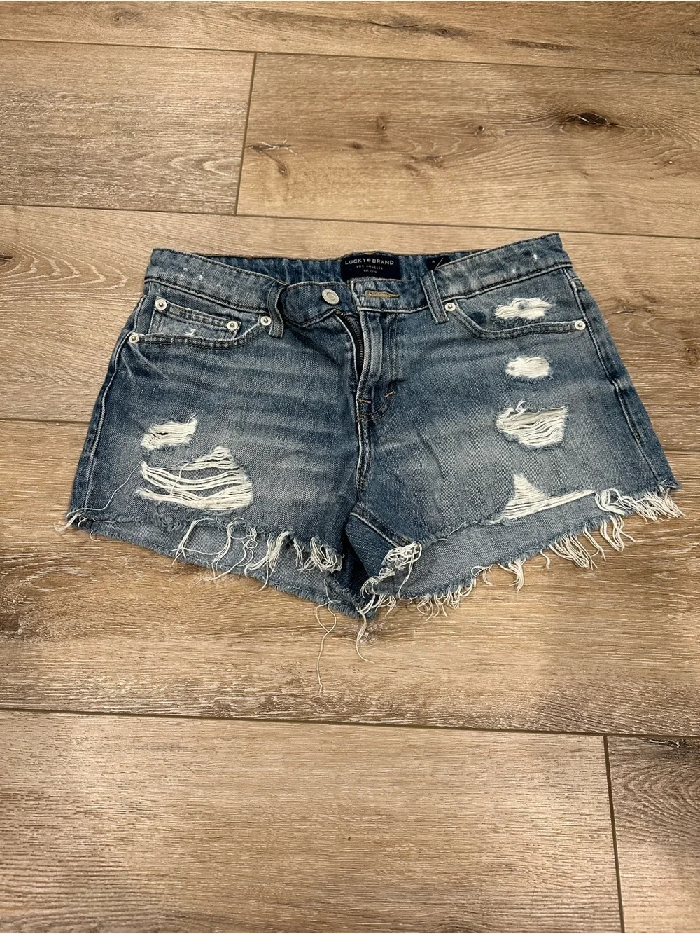 Lucky Brand Frayed Distressed Denim Shorts - Medium Blue